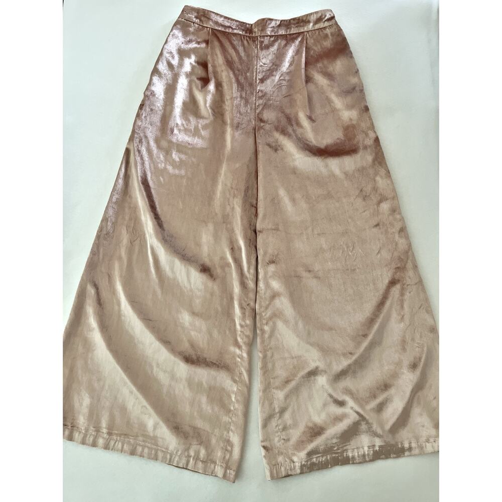 Free People Pants Women M Gold Wide Leg Elastic Waist Lined Party Holidays Boho